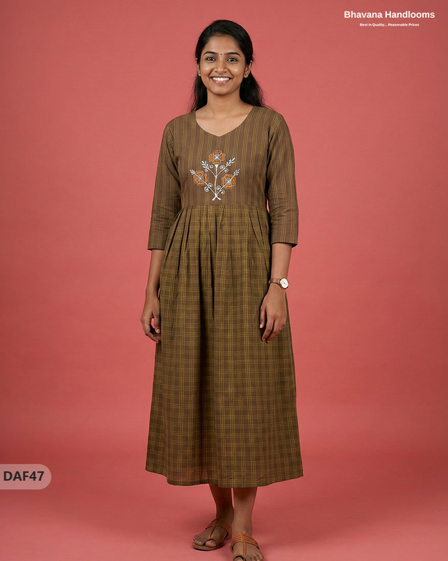Comfortable Daily Wear Cotton Frock – Brown Colour | Half Lining