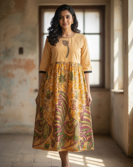 Cotton Long Frock with Peach Orange Colour