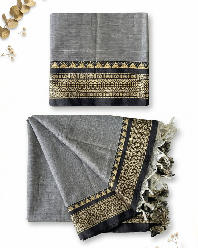 Traditional wear Narayanpet Mercerised cotton dress material with Gray colour
