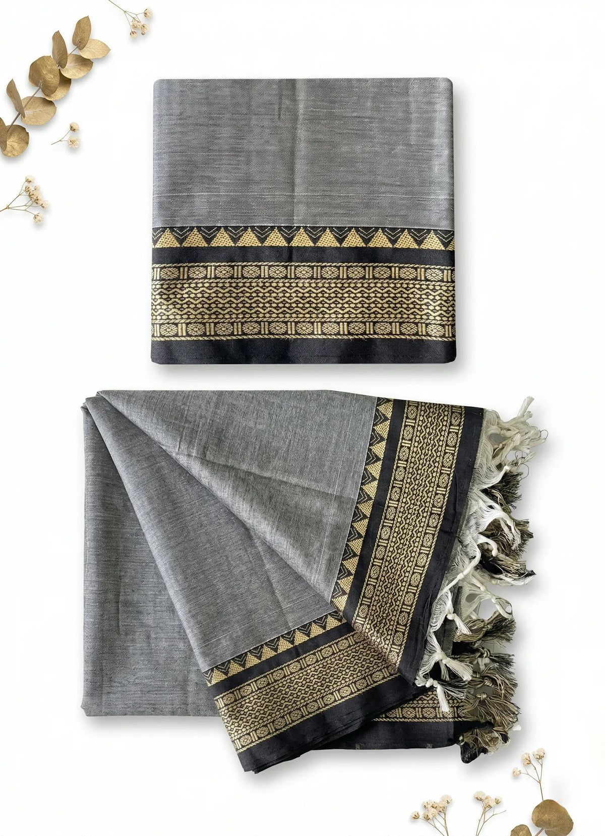 Traditional wear Narayanpet Mercerised cotton dress material with Gray colour