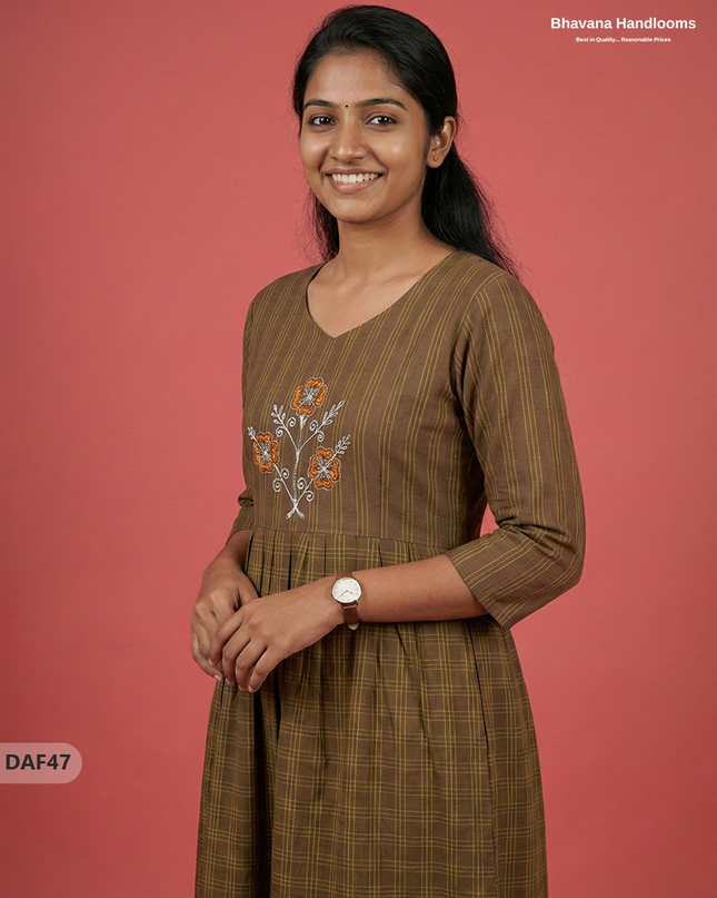 Comfortable Daily Wear Cotton Frock – Brown Colour | Half Lining