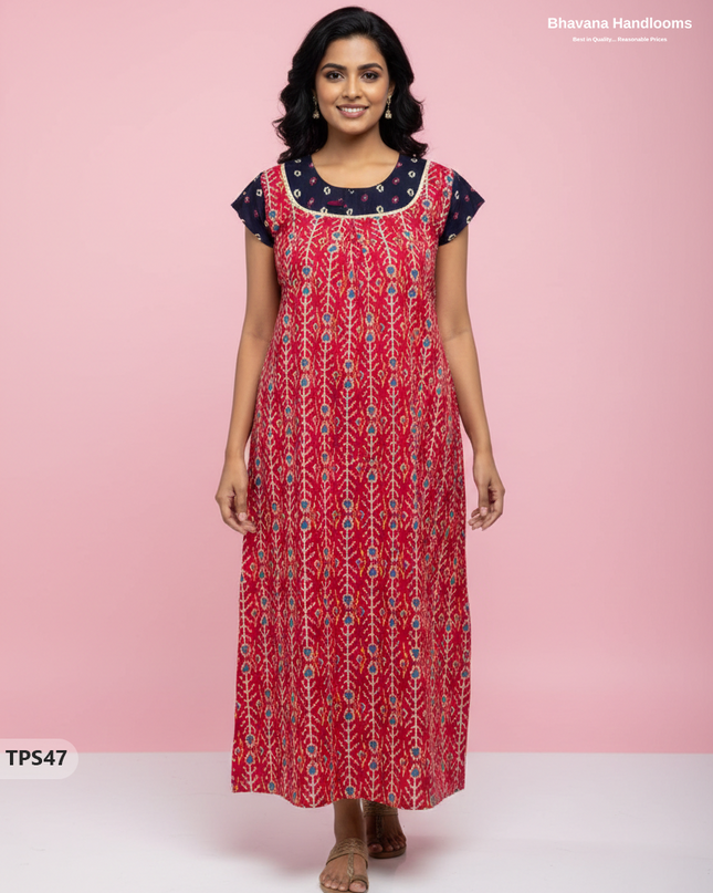 Cotton Printed Nighties | Comfortable Free Size Nightwear for Women