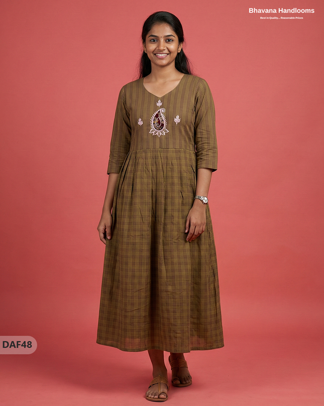Comfortable Daily Wear Cotton Frock – Brown Colour | Half Lining