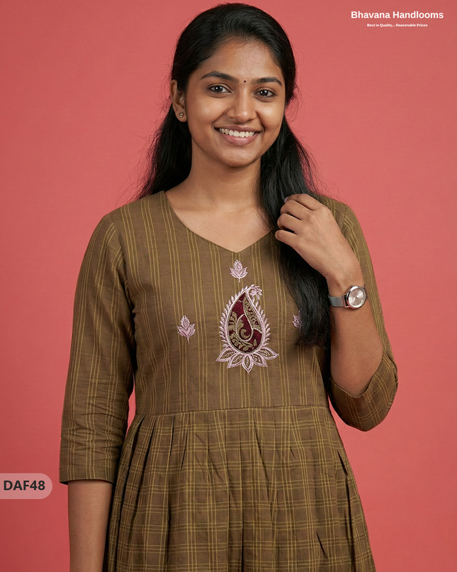 Comfortable Daily Wear Cotton Frock – Brown Colour | Half Lining