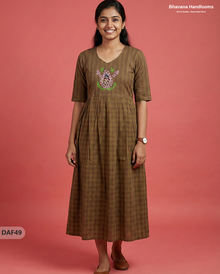Comfortable Daily Wear Cotton Frock – Brown Colour | Half Lining