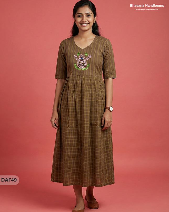 Comfortable Daily Wear Cotton Frock – Brown Colour | Half Lining