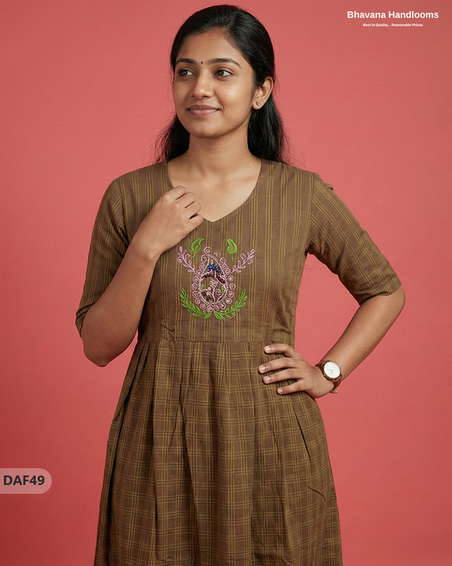 Comfortable Daily Wear Cotton Frock – Brown Colour | Half Lining