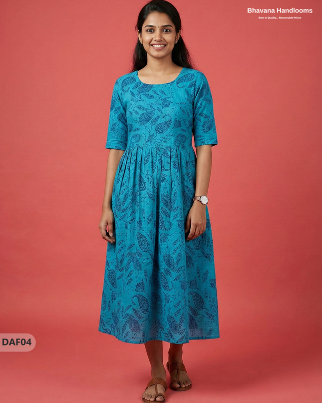 Comfortable Daily Wear Cotton Frock – Sea Blue Colour | Half Lining