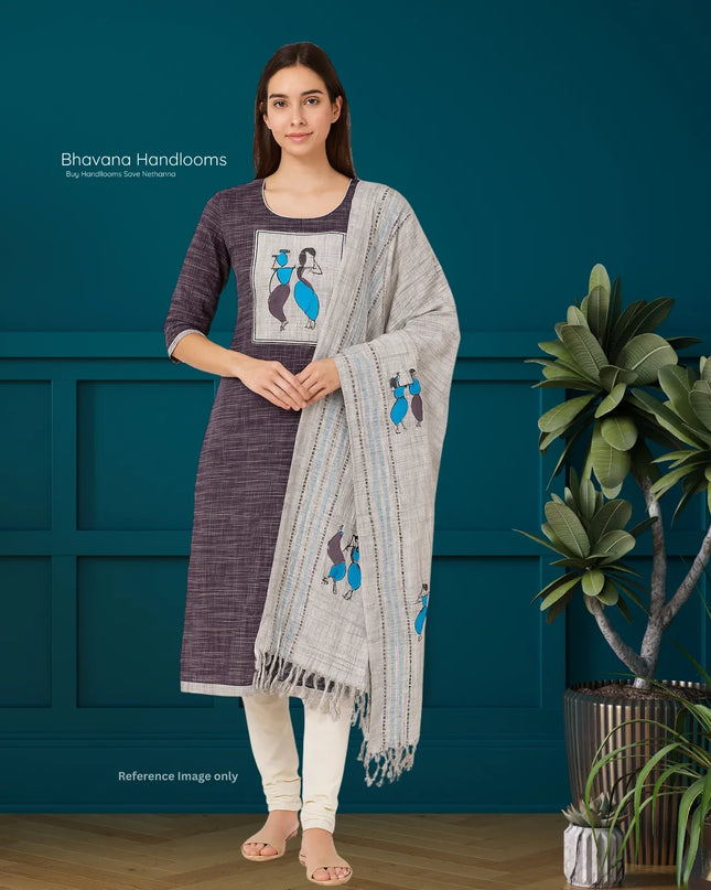 Radha Krishna Cotton Readymade Kurti for Women – Purple Gray Straight Cut with Full-Length Lining
