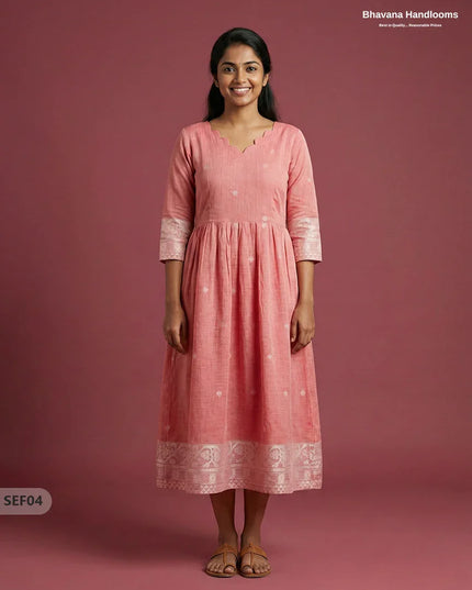 Premium Soft Semi Pattu Frock in Pastel Pink | Full Length Lining