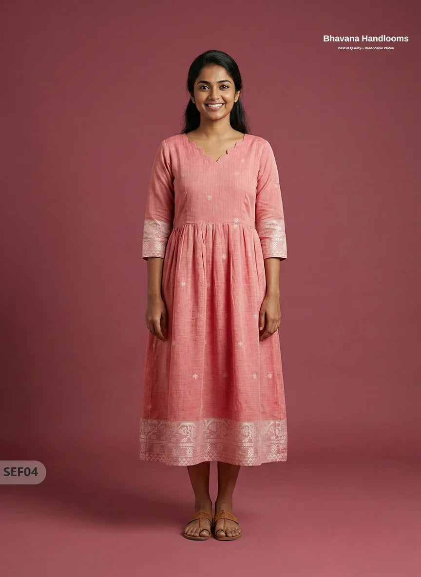 Premium Soft Semi Pattu Frock in Pastel Pink | Full Length Lining
