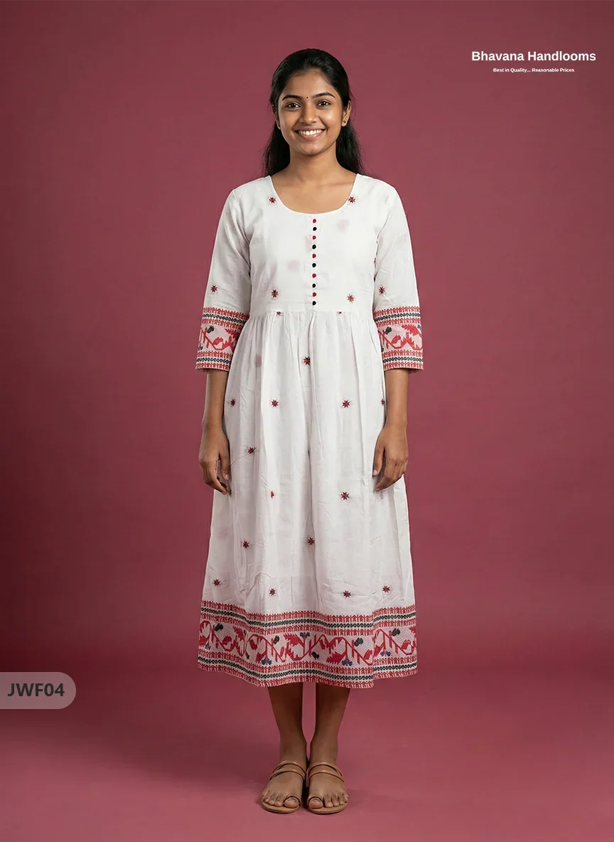 Exclusive Premium Jacquard Woven Frock in White | 120 Count Fabric | Limited Edition