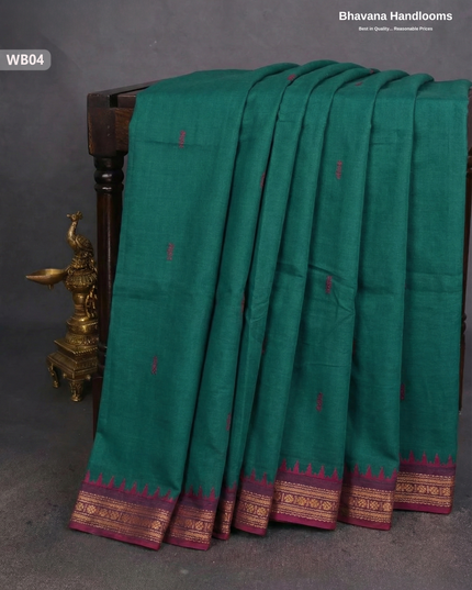 Authentic Kanchi Cotton Handloom Saree – Green Colour (Without Blouse)