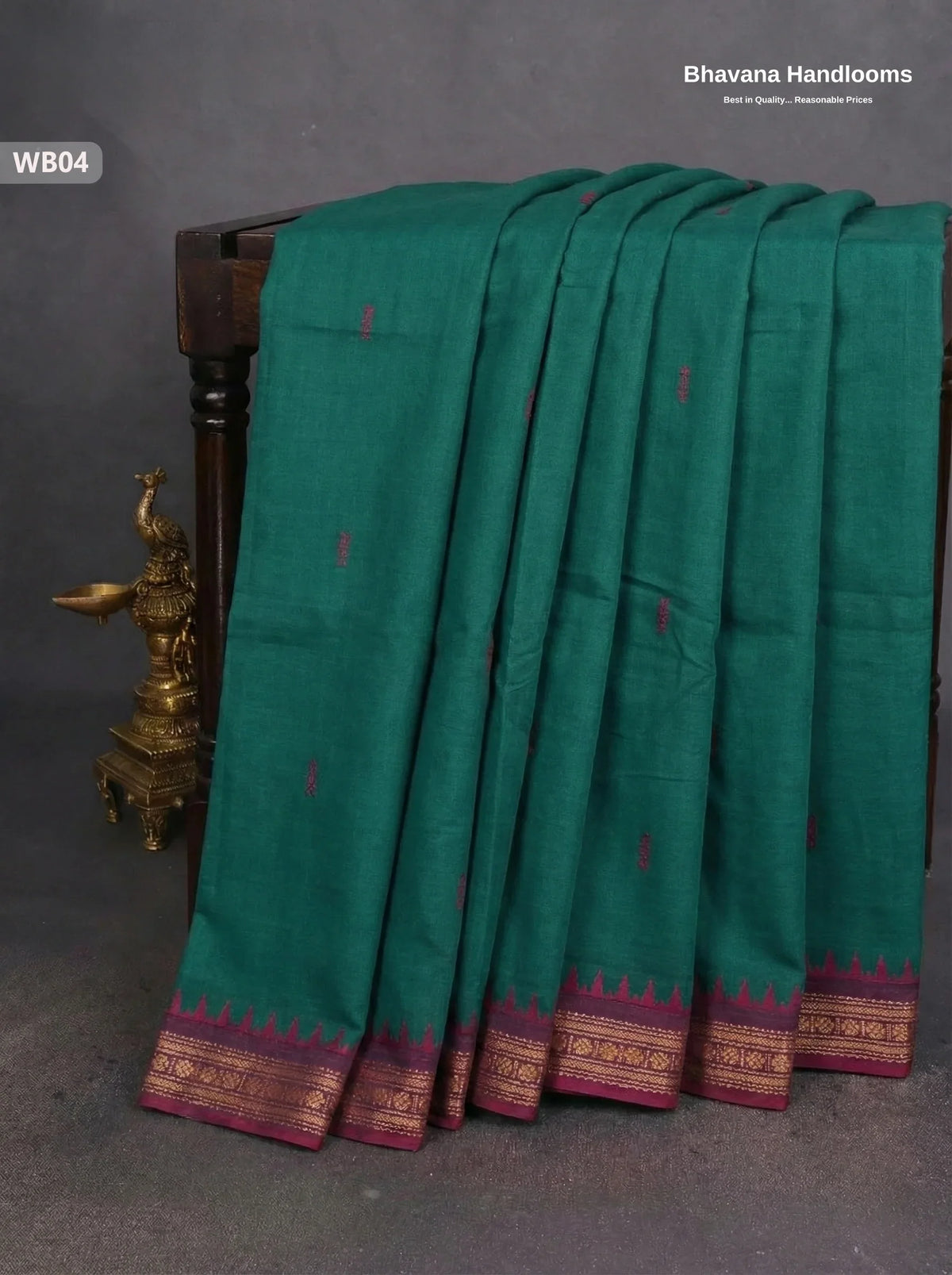 Authentic Kanchi Cotton Handloom Saree – Green Colour (Without Blouse)