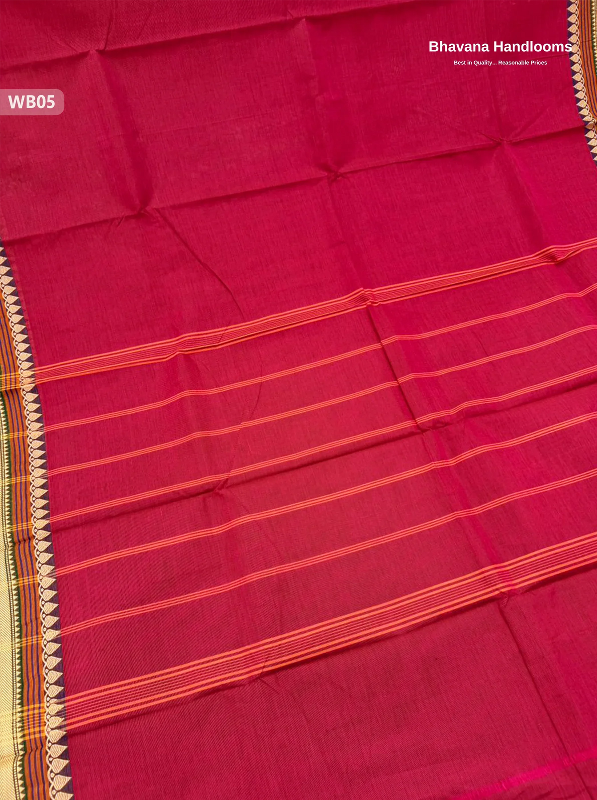 Authentic Kanchi Cotton Handloom Saree – Red Colour (Without Blouse)