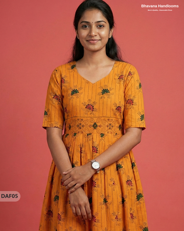 Comfortable Daily Wear Cotton Frock – Orange Colour | Half Lining