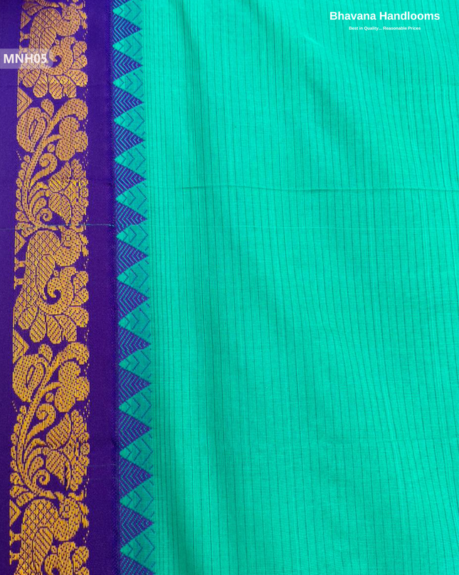 Mini Gadwal Cotton Saree in Sea Blue with Small Zari Border | Without Blouse
