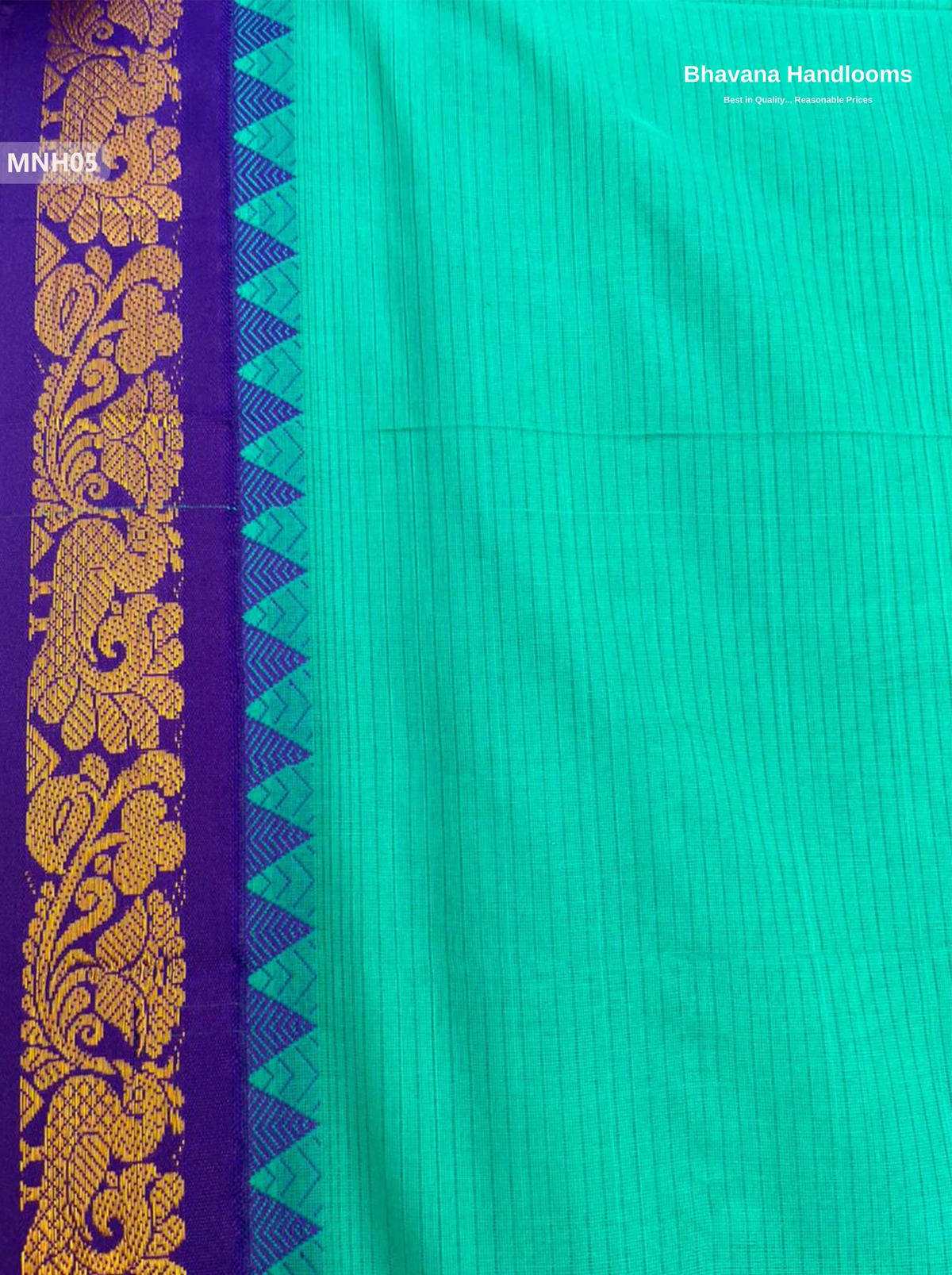 Mini Gadwal Cotton Saree in Sea Blue with Small Zari Border | Without Blouse