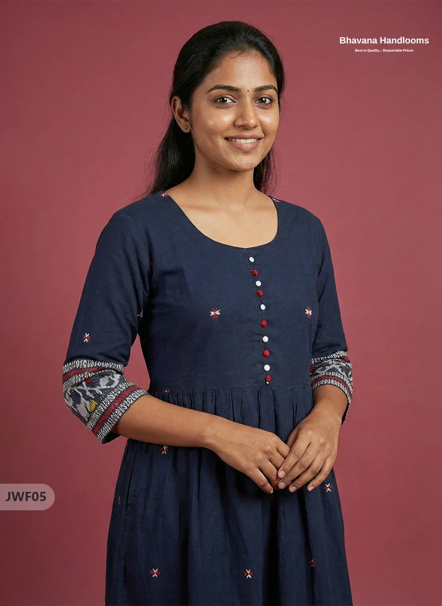 Exclusive Premium Jacquard Woven Frock in Dark Blue | 120 Count Fabric | Limited Edition