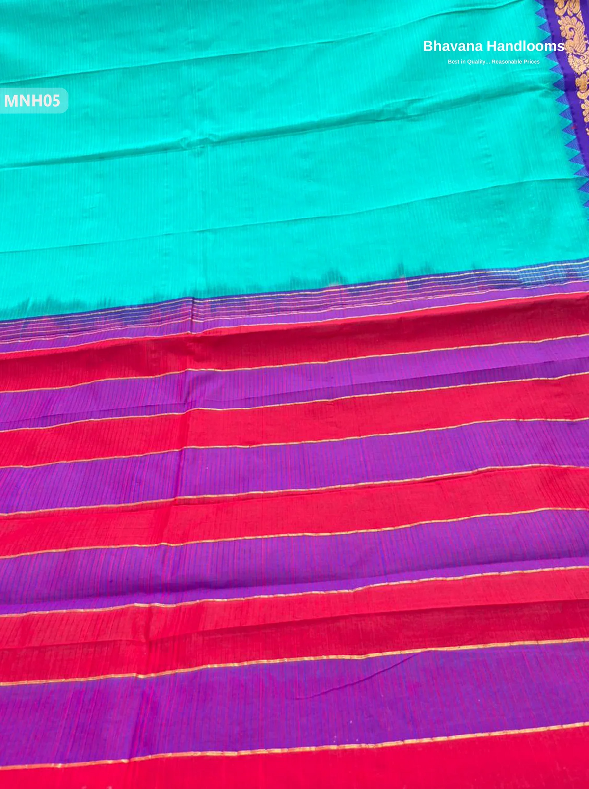 Mini Gadwal Cotton Saree in Sea Blue with Small Zari Border | Without Blouse