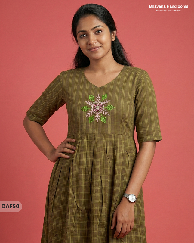 Comfortable Daily Wear Cotton Frock – Brown Colour | Half Lining