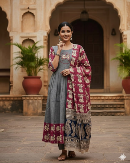 Premium 2-Piece Frock Set Gray Colour – Bhavana Originals Exclusive