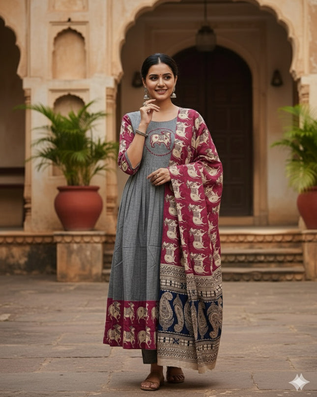 Premium 2-Piece Frock Set Gray Colour – Bhavana Originals Exclusive
