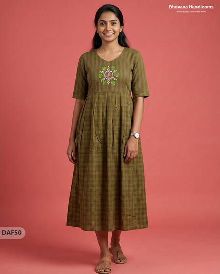 Comfortable Daily Wear Cotton Frock – Brown Colour | Half Lining