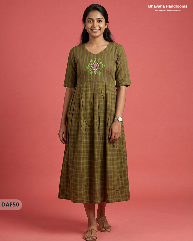Comfortable Daily Wear Cotton Frock – Brown Colour | Half Lining
