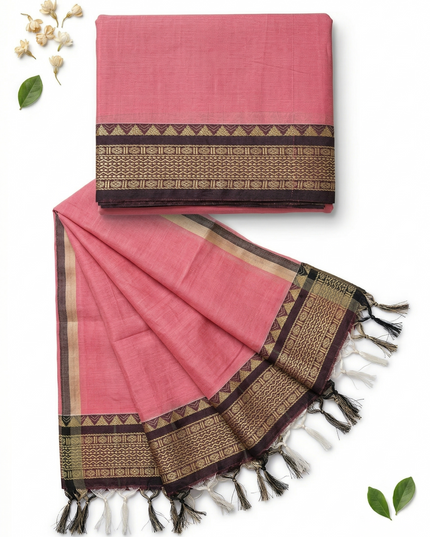 Traditional wear Narayanpet Mercerised cotton dress material with Baby Pink colour