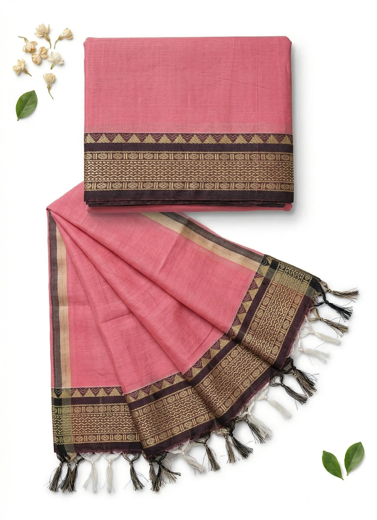 Traditional wear Narayanpet Mercerised cotton dress material with Baby Pink colour