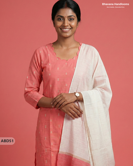 Raw Silk 3-Piece Kurti Set – Baby Pink | Full Length Lining with Elastic Bottom