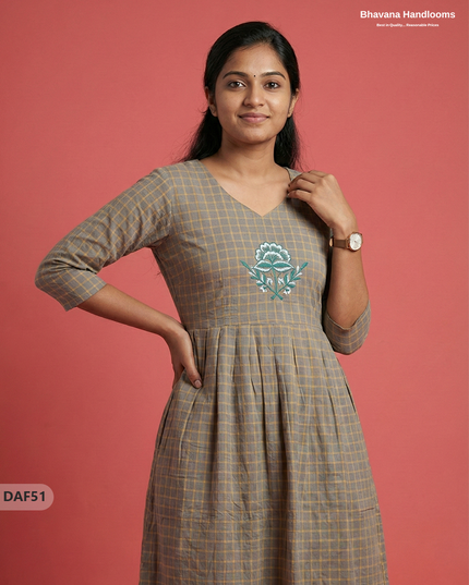 Comfortable Daily Wear Cotton Frock – Yellow Gray  Colour | Half Lining