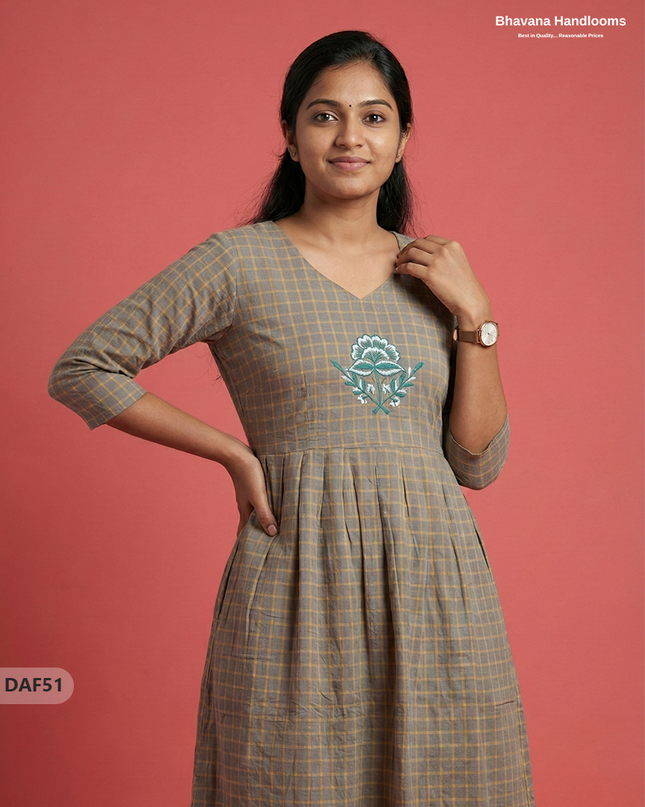 Comfortable Daily Wear Cotton Frock – Yellow Gray  Colour | Half Lining