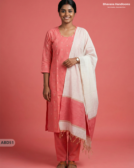Raw Silk 3-Piece Kurti Set – Baby Pink | Full Length Lining with Elastic Bottom