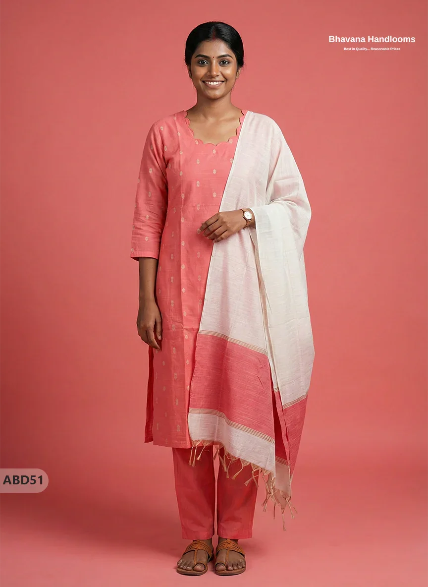 Raw Silk 3-Piece Kurti Set – Baby Pink | Full Length Lining with Elastic Bottom