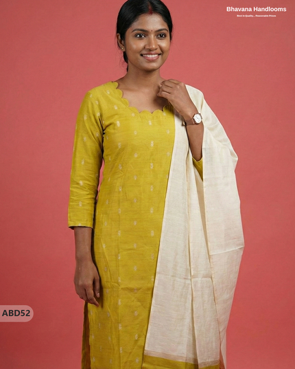 Raw Silk 3-Piece Kurti Set – Light Green | Full Length Lining with Elastic Bottom