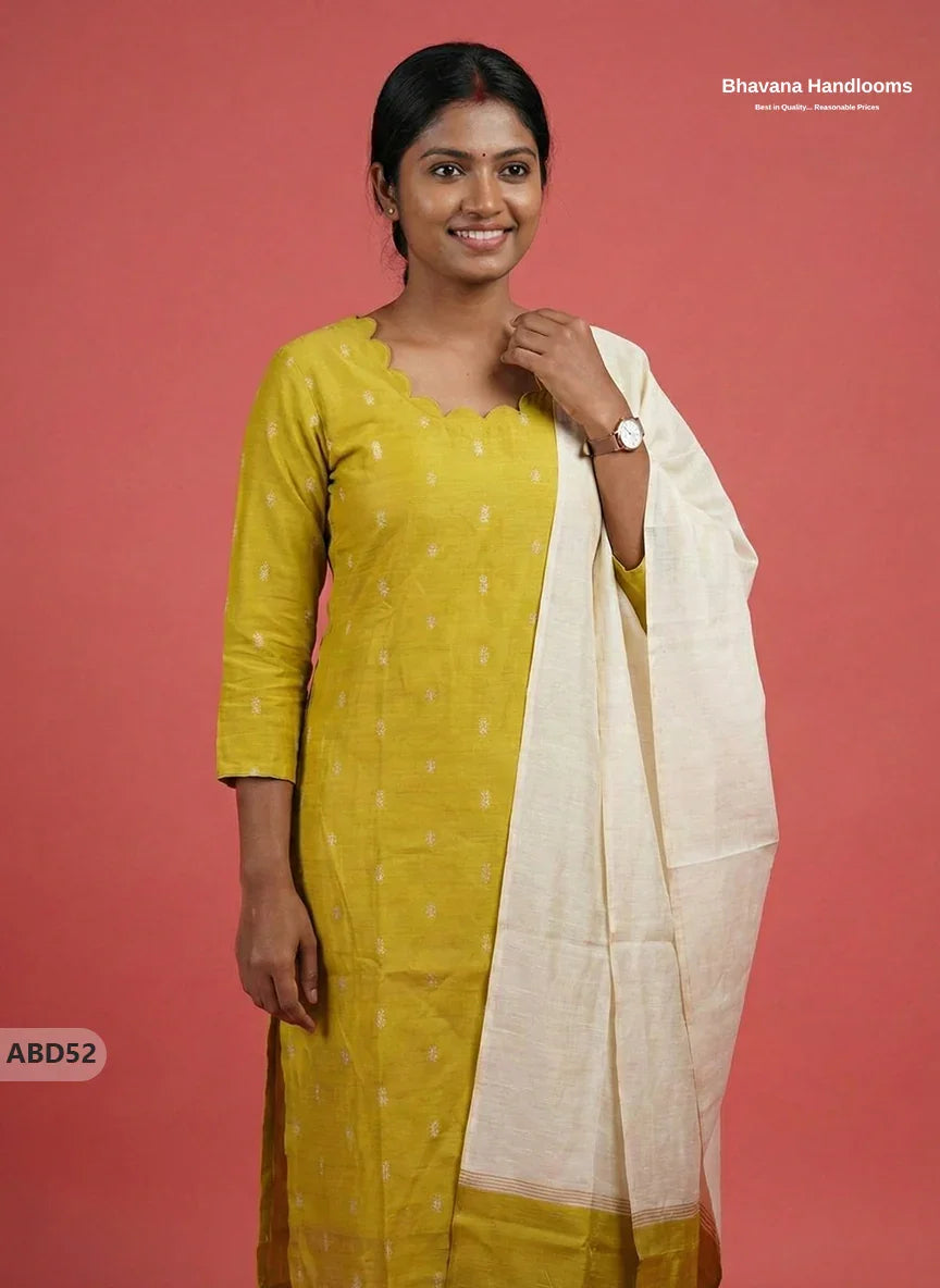 Raw Silk 3-Piece Kurti Set – Light Green | Full Length Lining with Elastic Bottom