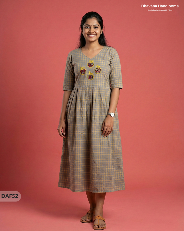 Comfortable Daily Wear Cotton Frock – Gray Colour | Half Lining