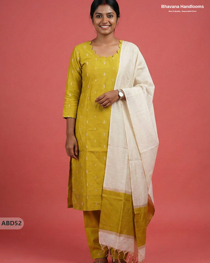 Raw Silk 3-Piece Kurti Set – Light Green | Full Length Lining with Elastic Bottom