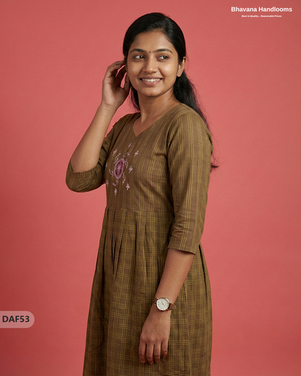 Comfortable Daily Wear Cotton Frock – Brown Colour | Half Lining