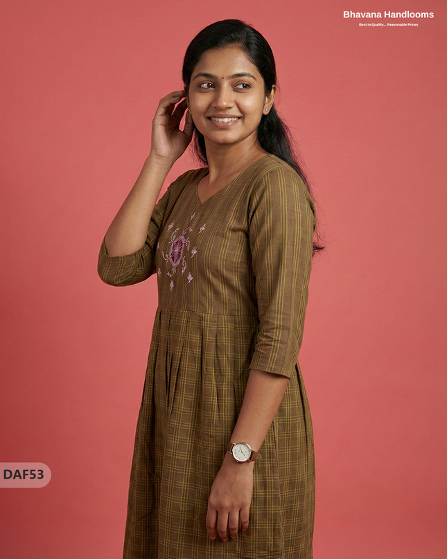 Comfortable Daily Wear Cotton Frock – Brown Colour | Half Lining