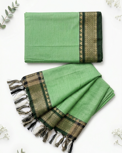 Traditional wear Narayanpet Mercerised cotton dress material with Pastel Green colour