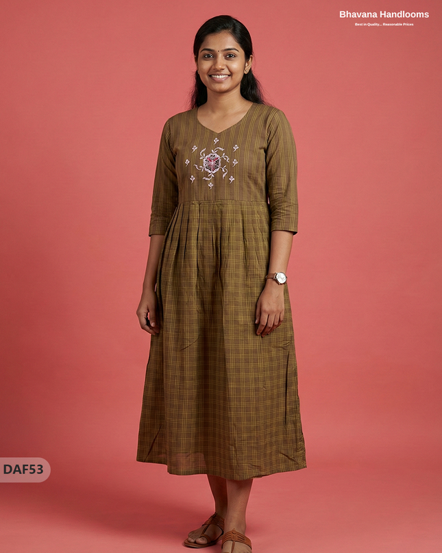 Comfortable Daily Wear Cotton Frock – Brown Colour | Half Lining