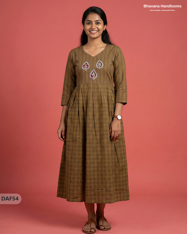 Comfortable Daily Wear Cotton Frock – Brown Colour | Half Lining