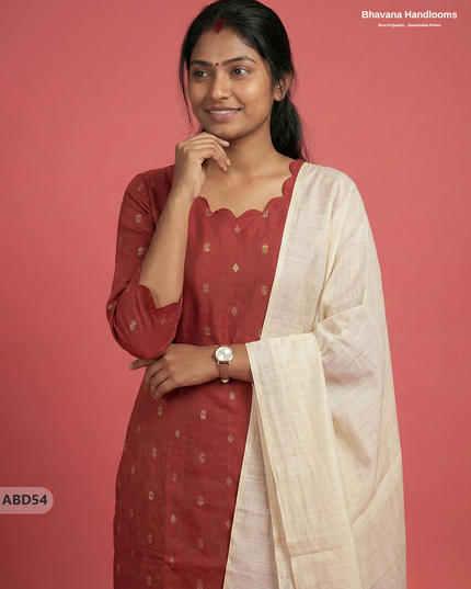Raw Silk 3-Piece Kurti Set – Maroon | Full Length Lining with Elastic Bottom