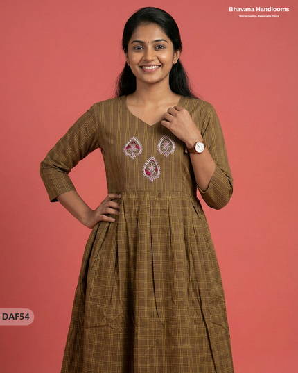 Comfortable Daily Wear Cotton Frock – Brown Colour | Half Lining