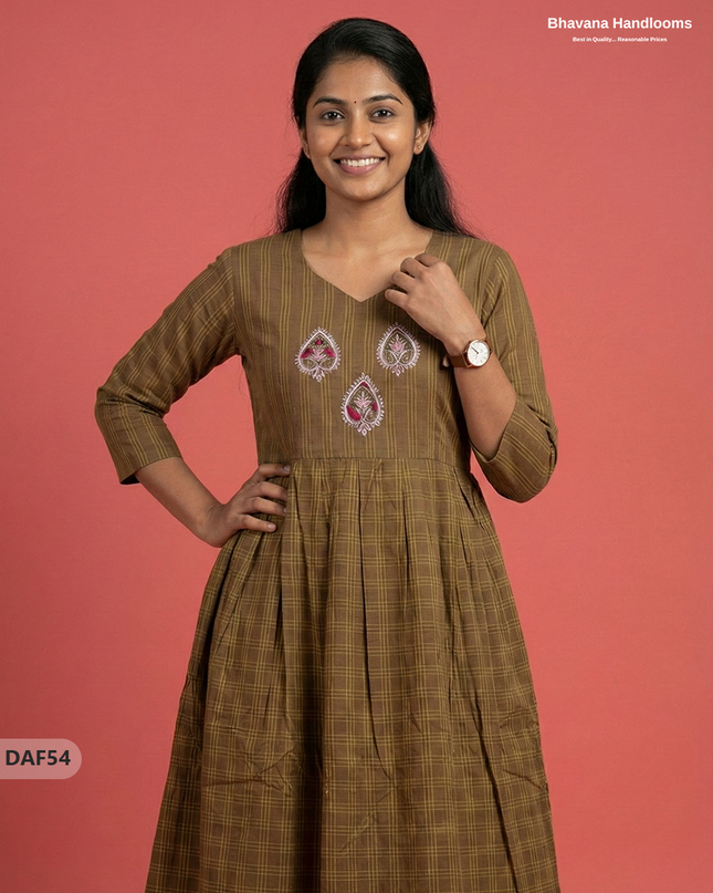 Comfortable Daily Wear Cotton Frock – Brown Colour | Half Lining