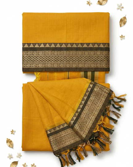 Traditional wear Narayanpet Mercerised cotton dress material with Yellow colour