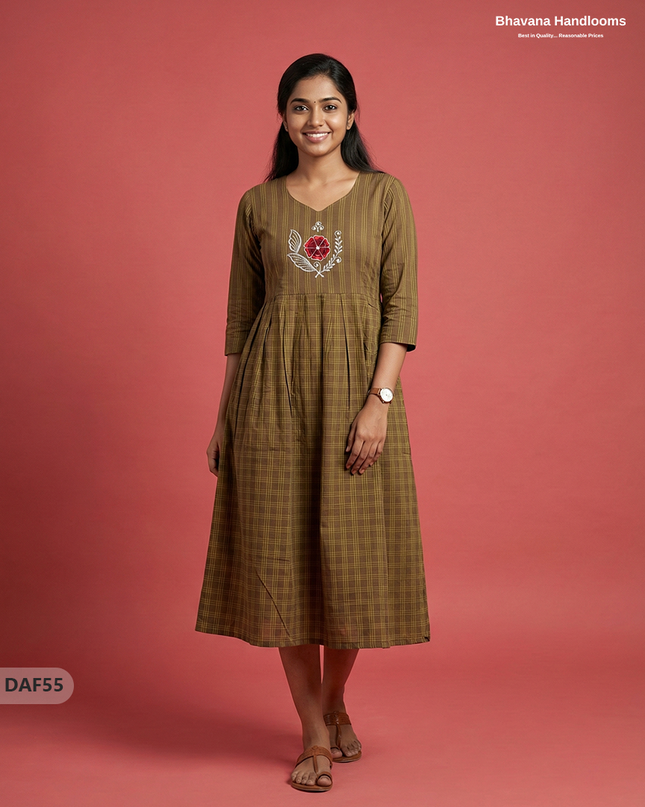 Comfortable Daily Wear Cotton Frock – Brown Colour | Half Lining